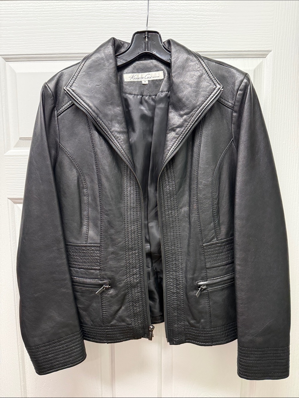 Kenneth Cole Black Leather Zip-Up Jacket